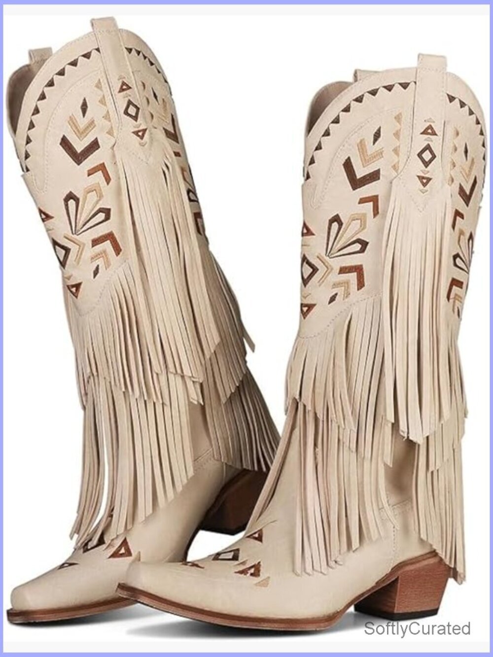 Knee High Cowgirl Boots with Fringe Embroidered Pull On